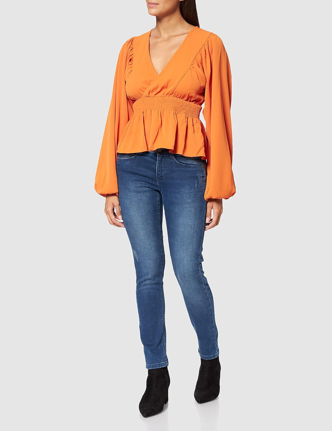 NA-KD Damen Smocked Waist Blouse Bluse 42 Orange, 42 Orange