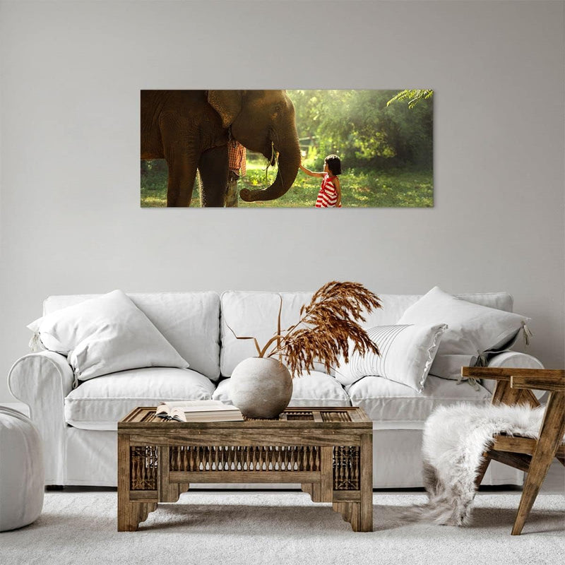 Panorama Bilder auf Leinwand 100x40cm Leinwandbild mit Rahmen Elefant Tier Gross Wanddeko Bild Schla