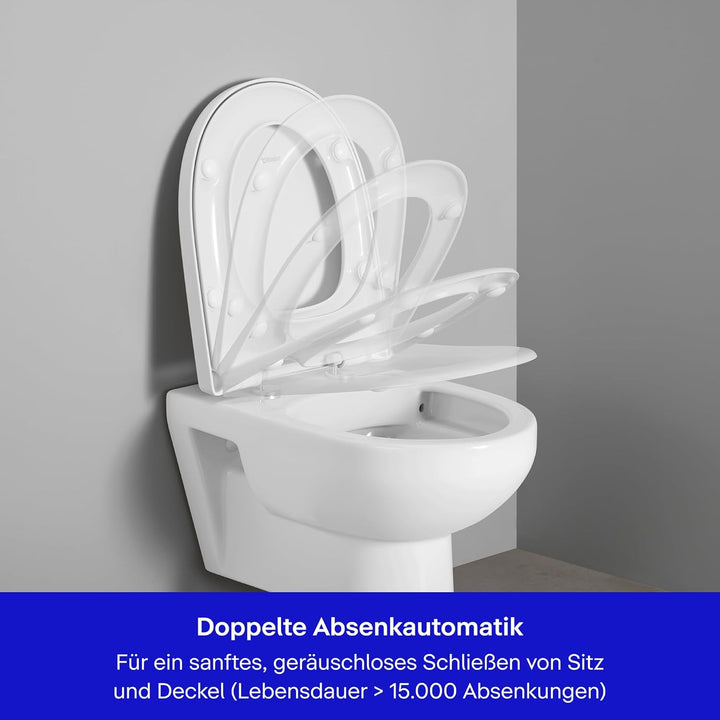 Duravit WC-Sitz Univavo, WC-Sitz D-shaped, Klobrille mit doppelter Absenkautomatik, Toilettendeckel