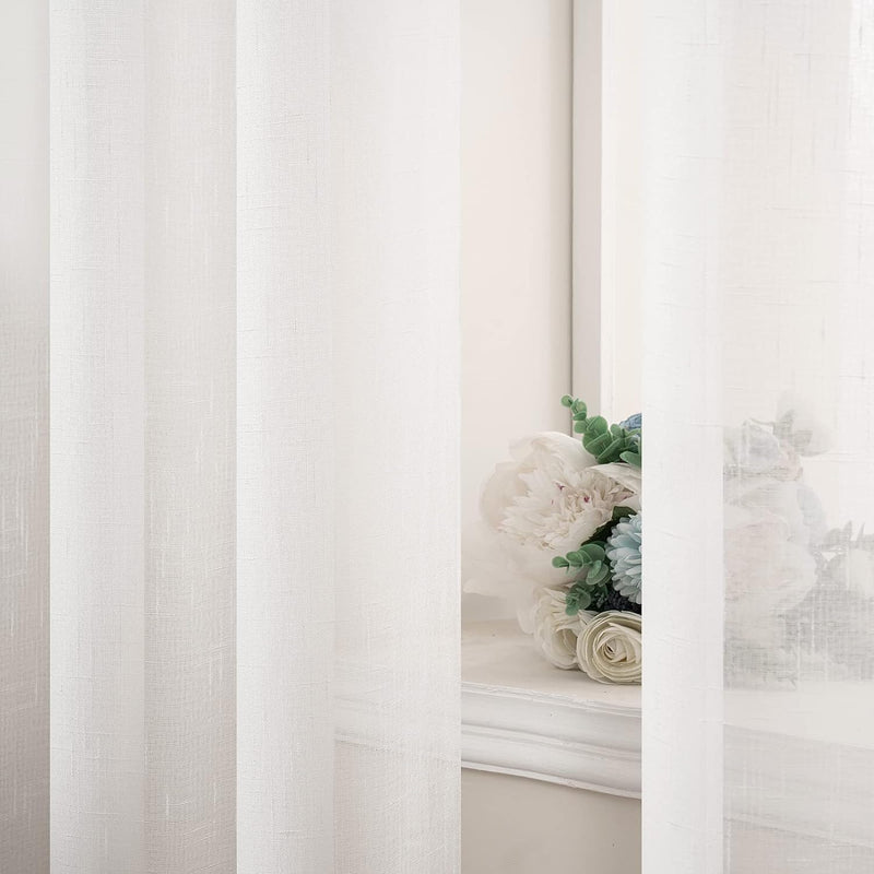 MIULEE 2er Set Voile Vorhang Sheer Leinenvorhang mit Ösen Transparente Leinen Optik Gardine Ösenscha