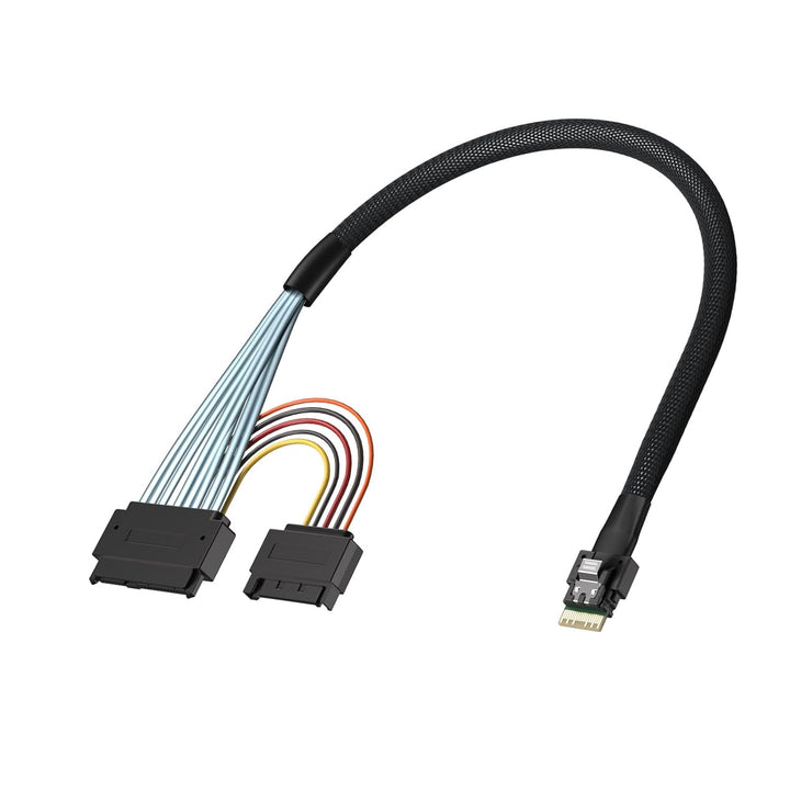 10Gtek SFF-8654 4i SlimSAS zu U.2 SFF-8639 Kabel mit 15pin SATA Stromversorgung, 0.5m (1.64ft) 8654