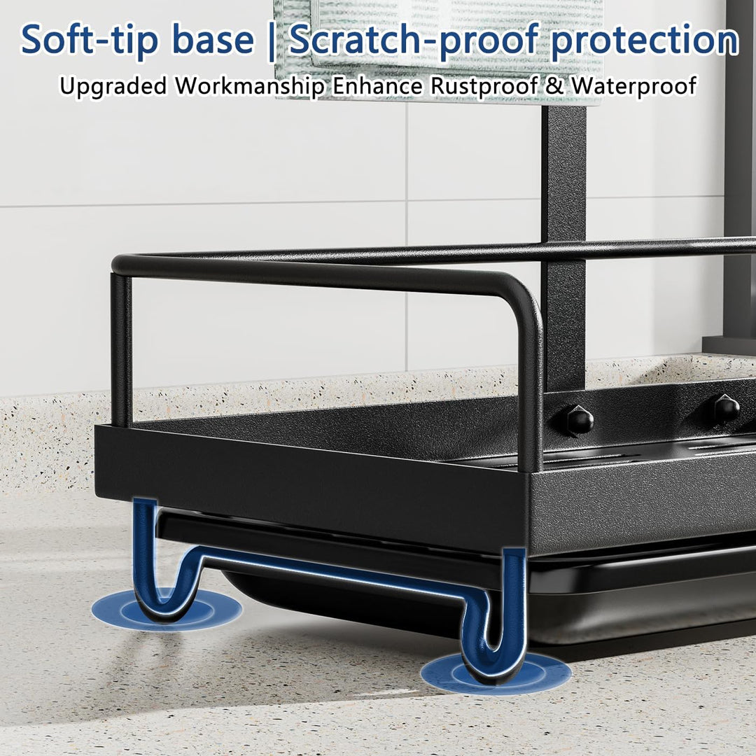 Küchen Spülbecken Organizer, Schwarz Spüle Organizer mit Abflusspfanne, Gross Waschbecken Schwammhal