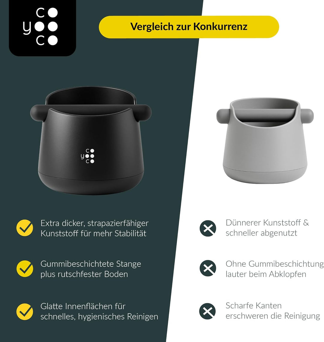 COYOOCO Abklopfbehälter für Siebträger – Espresso Knock Box geräuscharm mit rutschfestem Stand – Bar