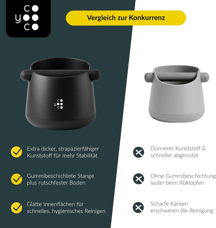 COYOOCO Abklopfbehälter für Siebträger – Espresso Knock Box geräuscharm mit rutschfestem Stand – Bar