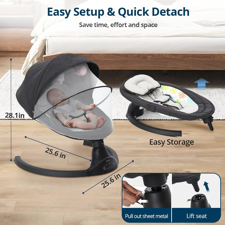 Bioby Elektrische Babywippe | Babyschaukel mit 5-Punkt-Gurt & 5 Schaukelmodi, Leicht & Sicher Wippe