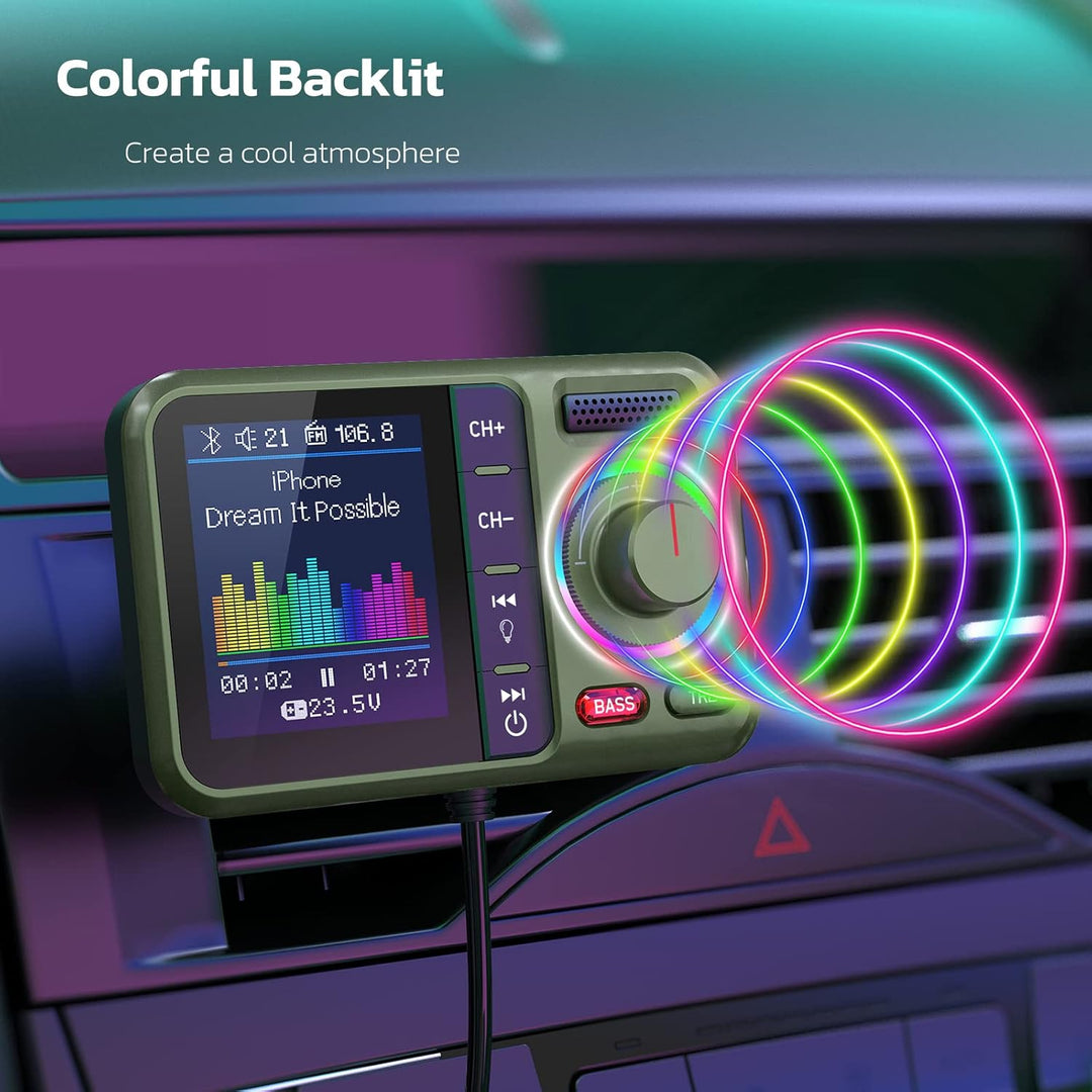 Nulaxy Bluetooth Adapter Auto FM Transmitter Bluetooth V5.0 Grosser Bildschirm Unterstützung für Han