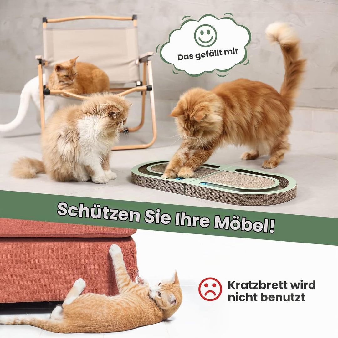 PETTOM Kratzbrett, Kratzbretter Katze mit Trackball, Kratzpappe für Katzen 66 * 30cm, Katzenkratzbre