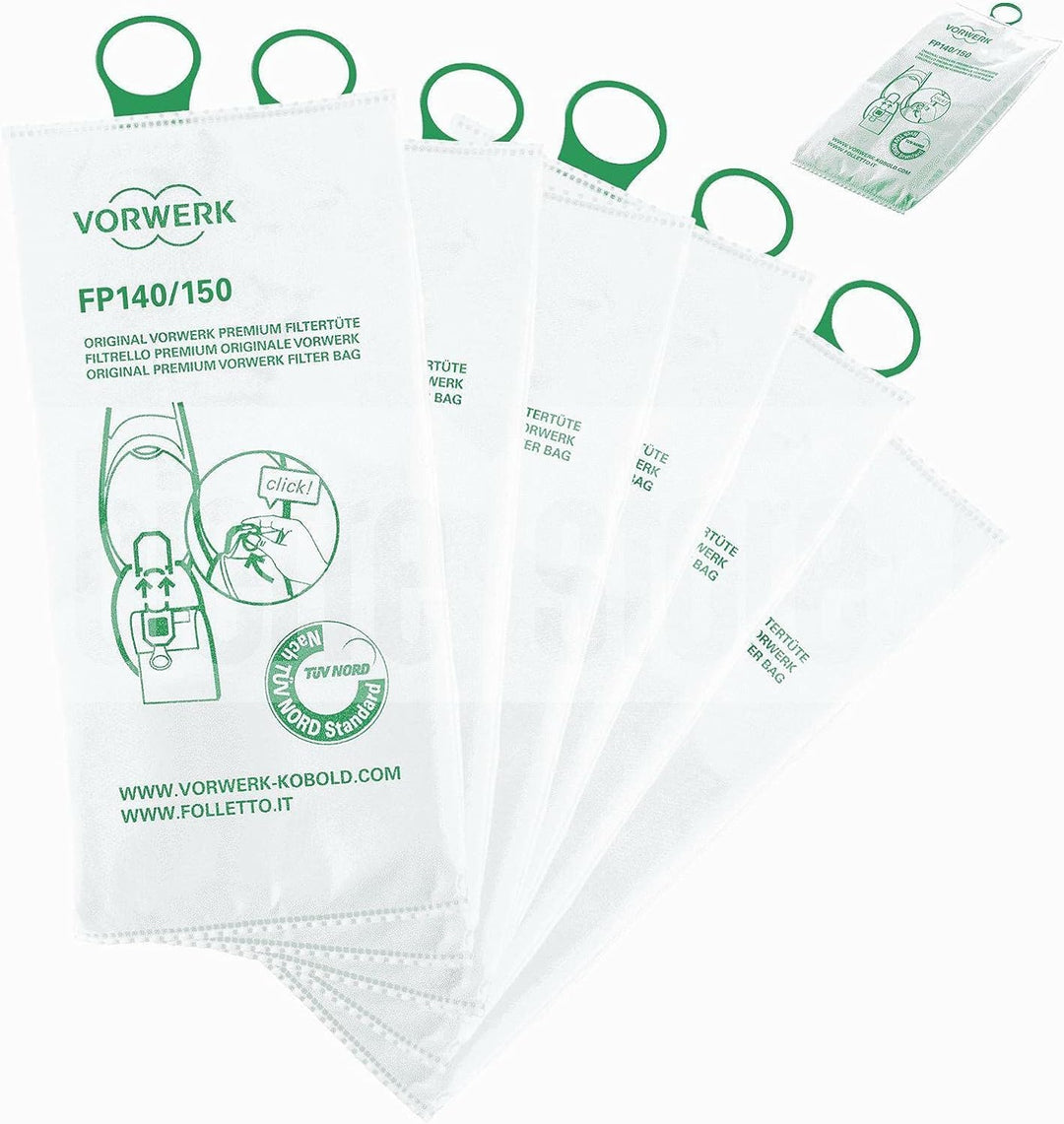 Vorwerk Staubsaugerbeutel für Vorwerk Kobold VK140/VK150 Filtrello Premium, 6 Stück