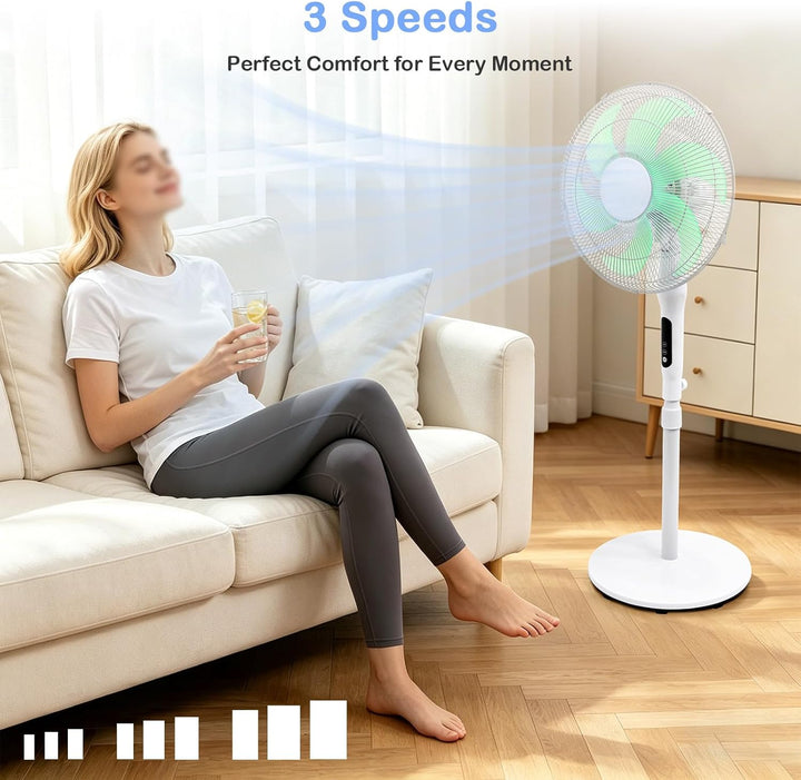 Standventilator mit Fernbedienung, 3 Geschwindigkeitsstufen, 6 Flügel, 7,5H Timer, höhenverstellbar