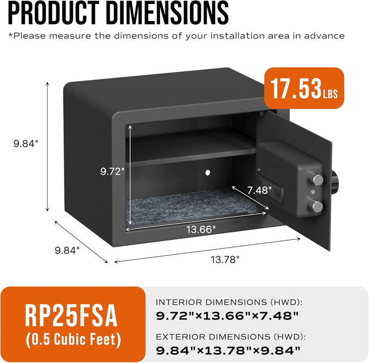RPNB Biometrischer Tresor, Hintergrundbeleuchtete Touchpad, Kleiner Tresor für Zuhause mit Notfall-U
