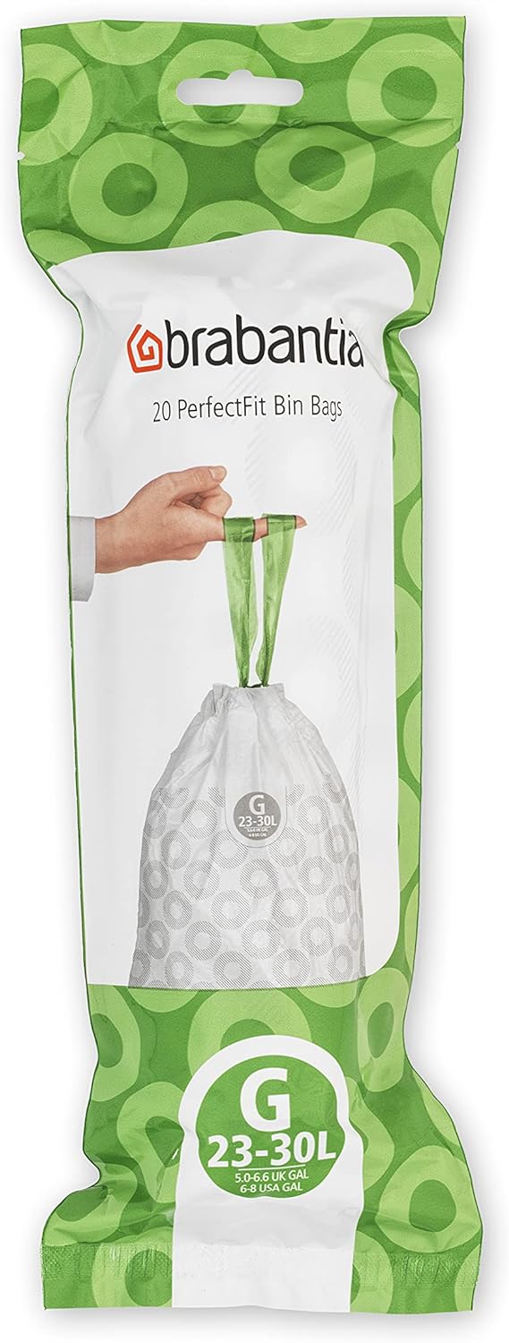 Brabantia Müllbeutel PerfectFit Multipack (Code G - 23L / 30L) Extra Starke Müllsäcke mit Zugband, 6