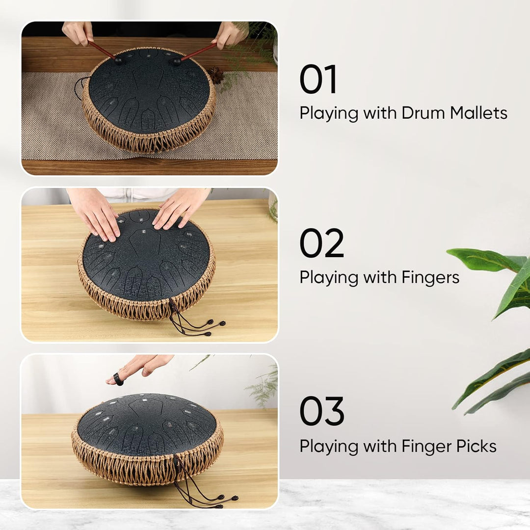 Musfunny Steel Tongue Drum, 12 Zoll 15 Tone Zungentrommel Handpan Trommel, D-Dur Steel Pan Töne Schl