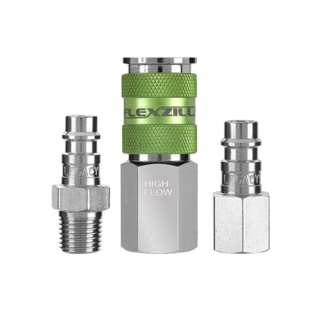 Flexzilla A53452FZ Pro High Flow Kupplungs- und Stecker-Set, 1/4 Zoll NPT, 3-teilig, silberfarben, 1