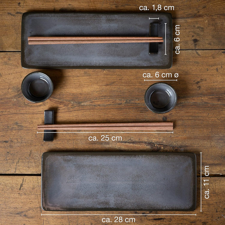 Moritz & Moritz VIDA 10-tlg. Sushi Geschirr Set für 2 Personen - Sushi Servierset mit 2x Sushi-Telle