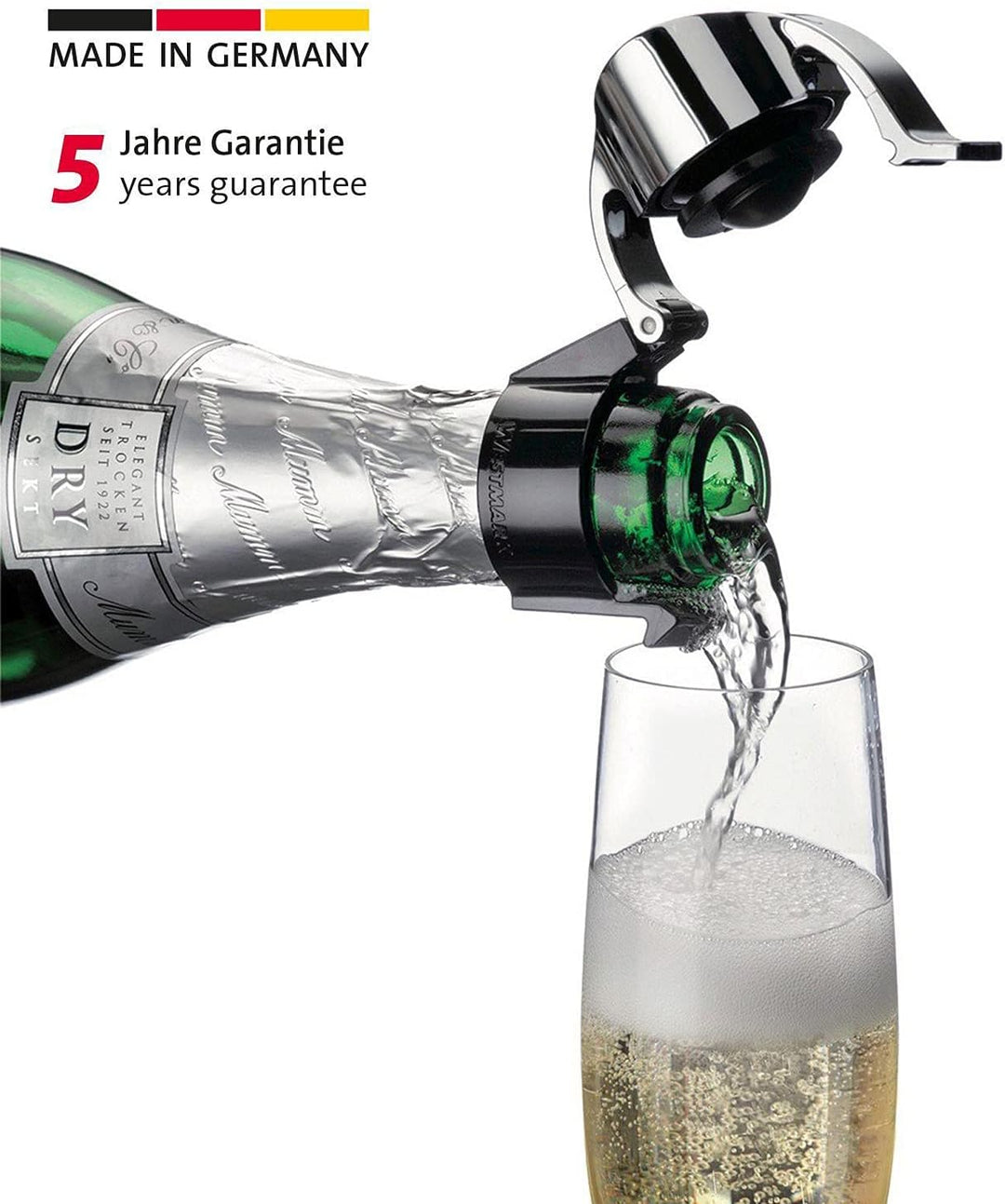 Westmark Sektflaschenverschluss/Klappverschluss, Kunststoff, Casco, Schwarz/Silber, 60022280, Verchr