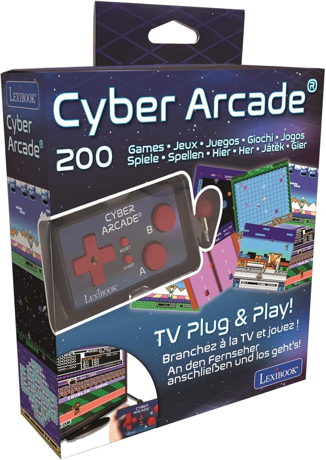 Lexibook - Cyber Arcade TV-Spielekonsole, 200 Spiele, Plug N 'Play-Controller, Sport, Action, Joysti