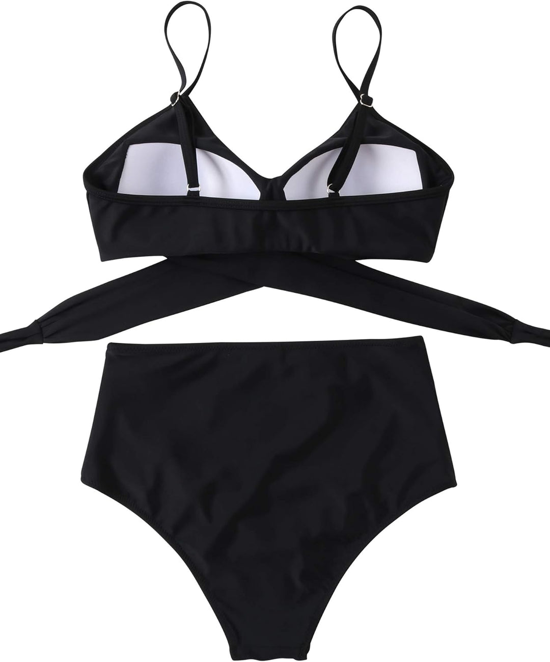 RXRXCOCO Damen Wickel Push Up Bikini Oberteil mit Bauchweg High Waist Bikini Set Bademode S Schwarz,
