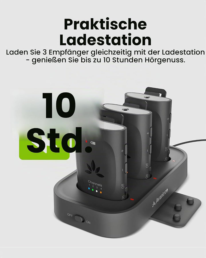 Avantree Audiplex M3 – Mehrkanal-Audio-System mit Kopfhörern für Kirchenübersetzung &amp; Seminare, 30 m
