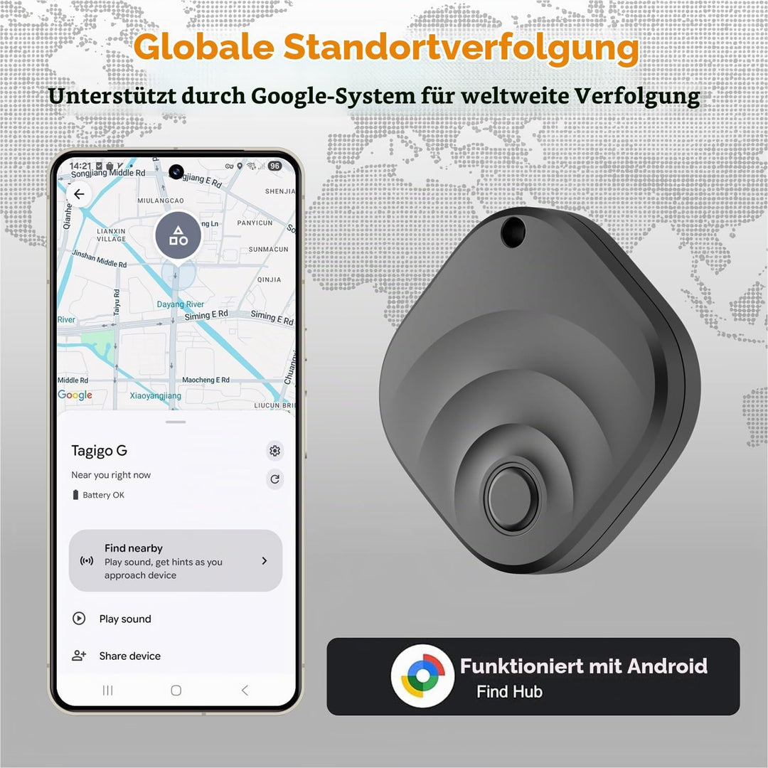 Reyke Smart Tag, kompatibel mit Google Find Hub, Android, Schwarz, 4er-Pack | Bluetooth-Tracker für