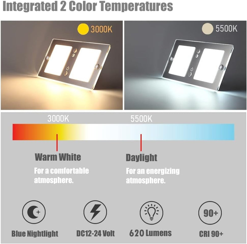 acegoo 12V LED Deckenleuchte Wohnmobil Dimmbar 6W 620LM 3000K/5500K 24V Panel Flach Lampe Acryl Mit