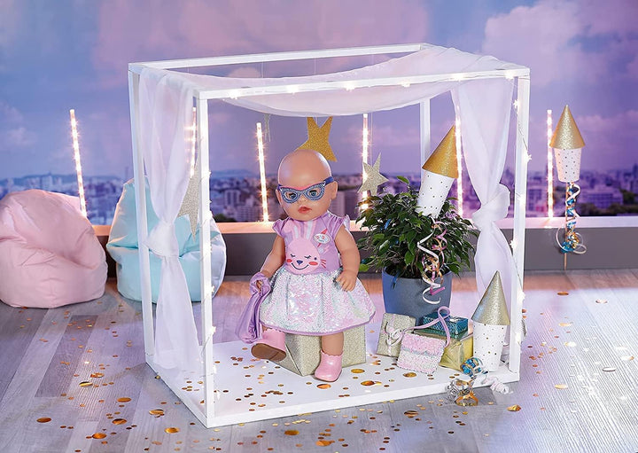 BABY born Zapf Creation 830796 Deluxe Happy Birthday Outfit 43 cm Puppenkleid und Handtasche mit Gli