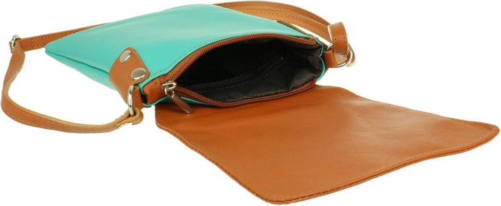 Girly Handbags Umhängetasche aus echtem Leder Blaugrünes Tan, Blaugrünes Tan