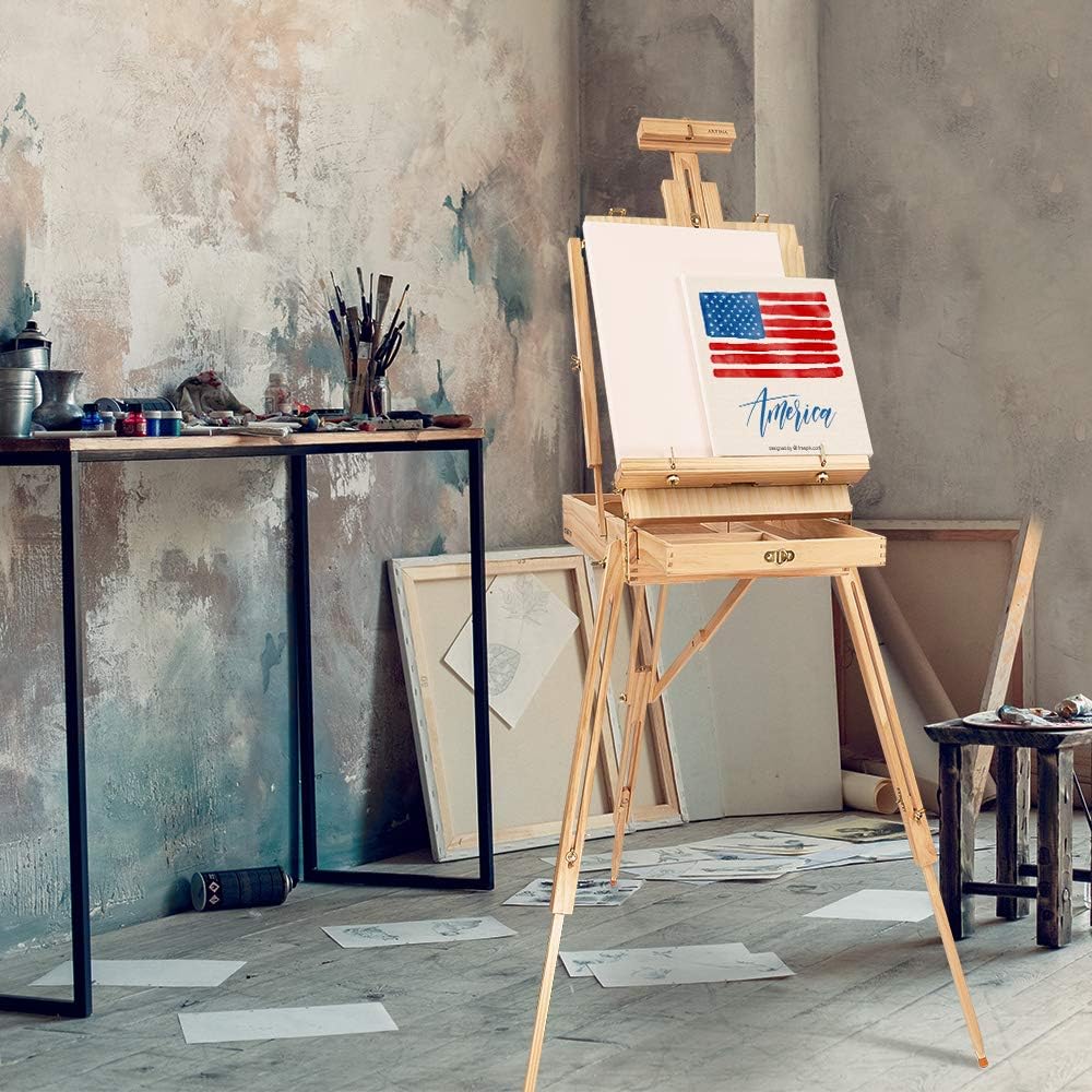 Artina Staffelei Holz Gross Leinwand bis max. 100cm Madrid – Malerstaffelei mit 90° Neigung - Tischs