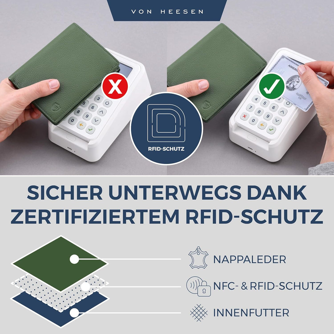 VON HEESEN Leder Geldbörse RFID Schutz I Echtleder Geldbeutel für Damen &amp; Herren I Portemonnaie Brie