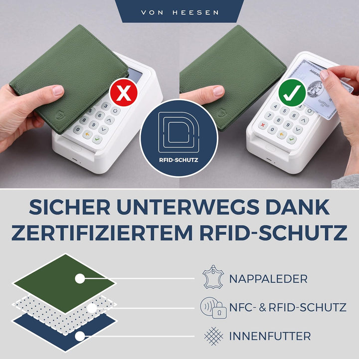 VON HEESEN Leder Geldbörse RFID Schutz I Echtleder Geldbeutel für Damen &amp; Herren I Portemonnaie Brie