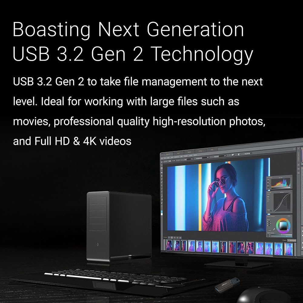 PNY 256GB PRO Elite V2 USB 3.2 Gen 2 Flash-Laufwerk, bis zu 600 MB/s Lesegeschwindigkeit, Dunkelgrau