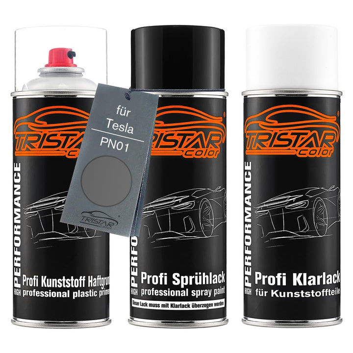 TRISTARcolor Autolack Spraydosen Set für Kunststoff Stossstange für Tesla PN01 Stealth Grey Perl X.