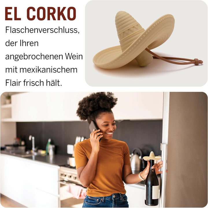 Monkey Business Silikon Weinstopfen, Sombrero-förmige Weinflaschenverschlüsse, Weinzubehör, El Corko