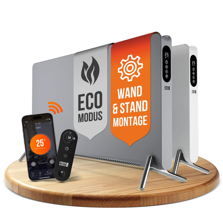 LEBENLANG Konvektor Elektroheizung Energiesparend - Inkl. WiFi &amp; APP, Fernbedienung I Stand &amp; Wandmo