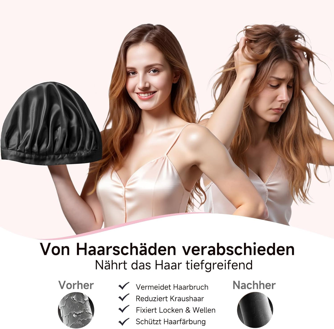Kaome 22 Momme 100% Maulbeerseide Schlafmütze Verstellbar, 6A Doppelseitige Nachtmütze aus Seide, Fü