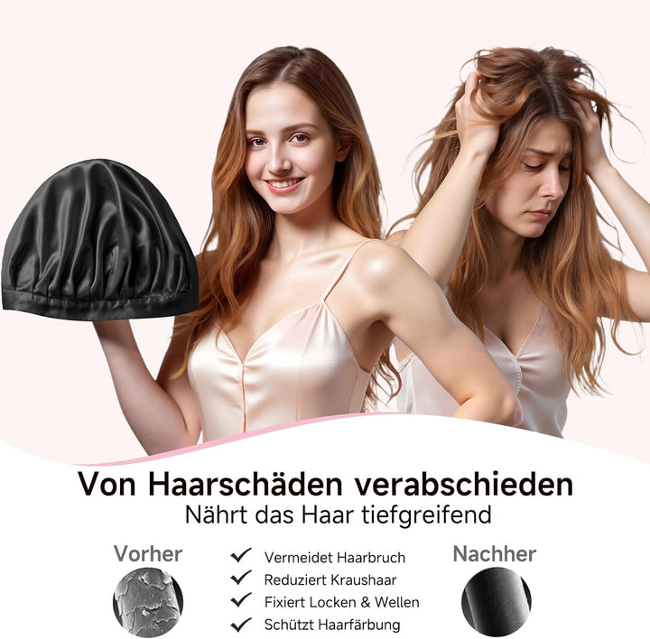 Kaome 22 Momme 100% Maulbeerseide Schlafmütze Verstellbar, 6A Doppelseitige Nachtmütze aus Seide, Fü