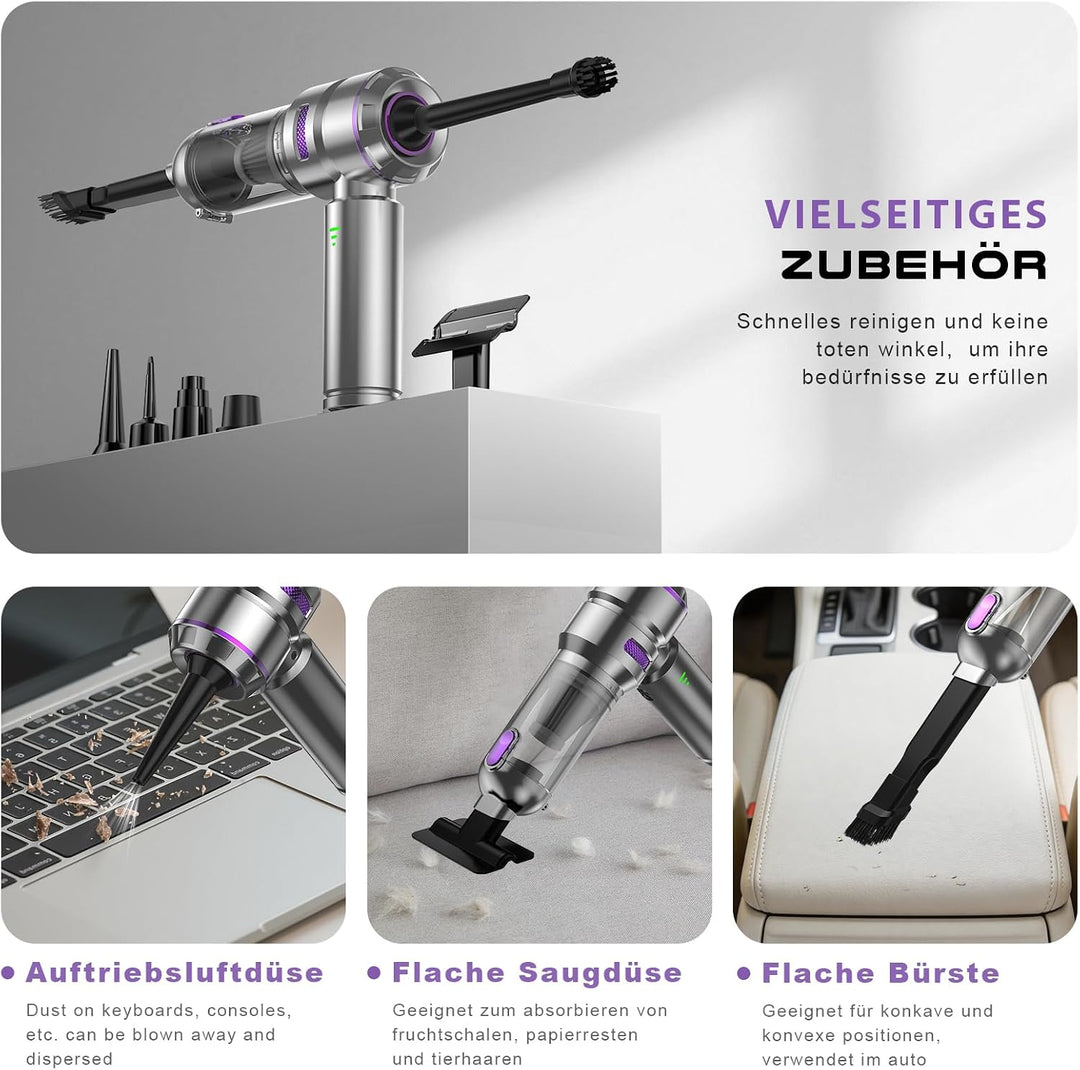 KITBEZN Handstaubsauger, 26KPA Handstaubsauger Akku Kabellos | 135W Autostaubsauger Stark, 4-in-1 Mi