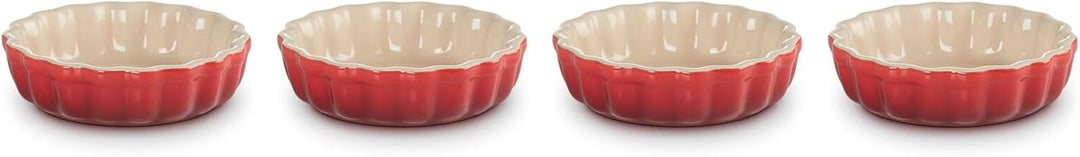 Le Creuset 4er-Set Tarteförmchen aus Steinzeug, Je 200 ml/ Ø 11 cm, Kirschrot, 91017411060000, Kirsc