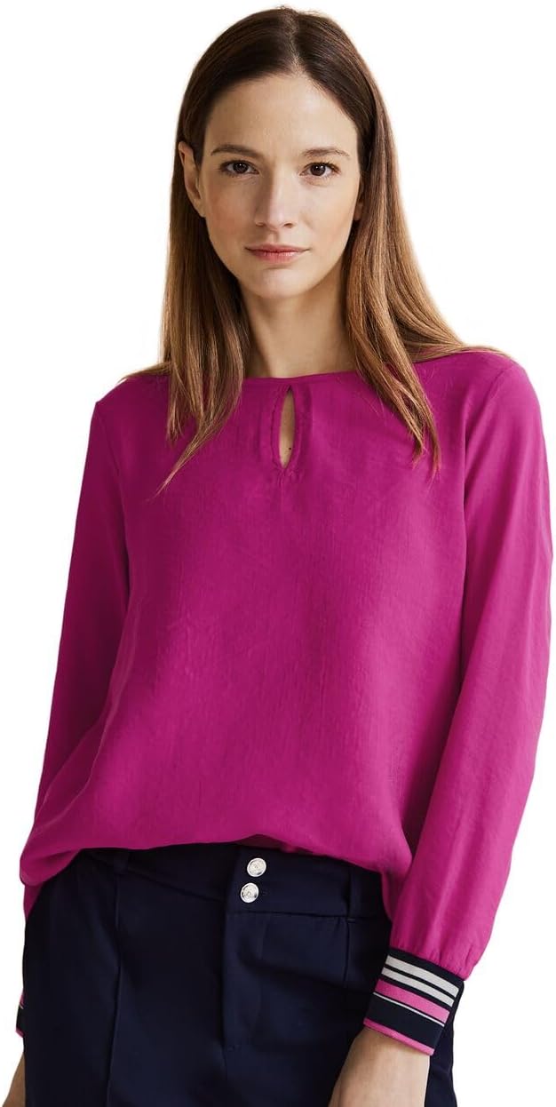 Street One Damen Materialmix Langarmshirt 46 Deep Blue (Blau), 46 Deep Blue (Blau)