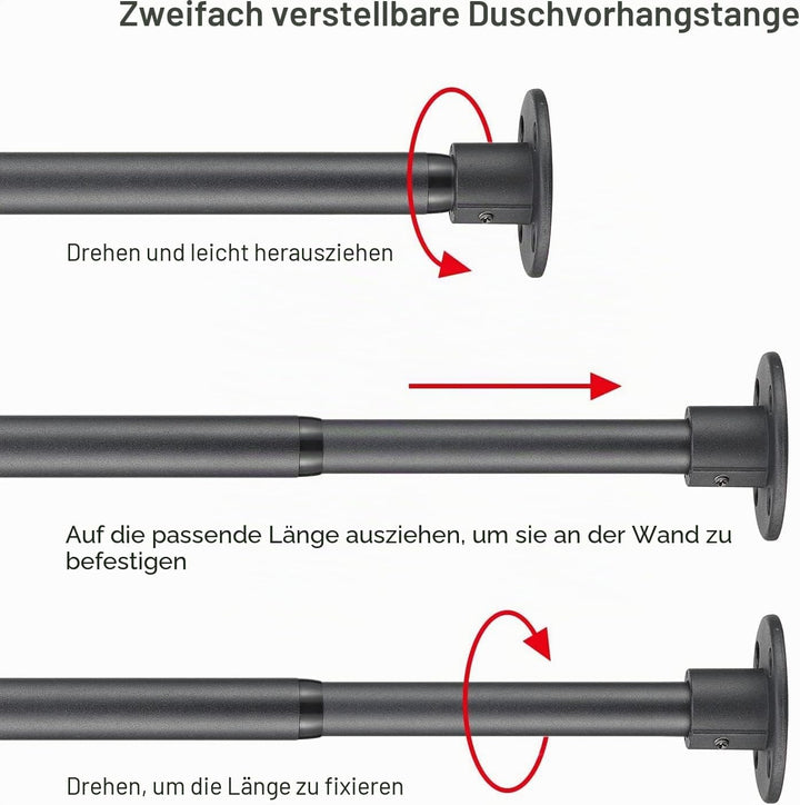 Duschvorhangstange im Eisen Teleskopstange Industrieller Stil, 74-236 cm Spring Duschvorhangstange A