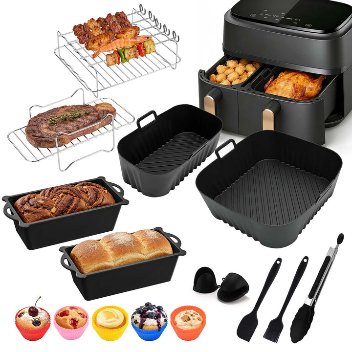 26 Stück Heissluftfritteuse Zubehör für Philips Dual Basket Airfryer 3000/5000 Serie 9L(6L/3L), Aus