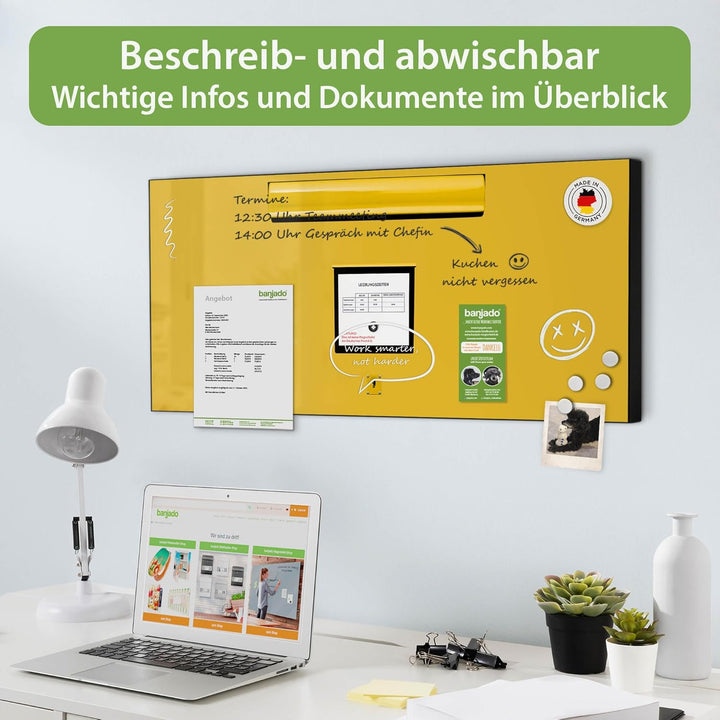 banjado Magnettafel schwarz 78 x 37cm / Magnetwand Metall/Magnetpinnwand als Memoboard/Pinnwand Magn