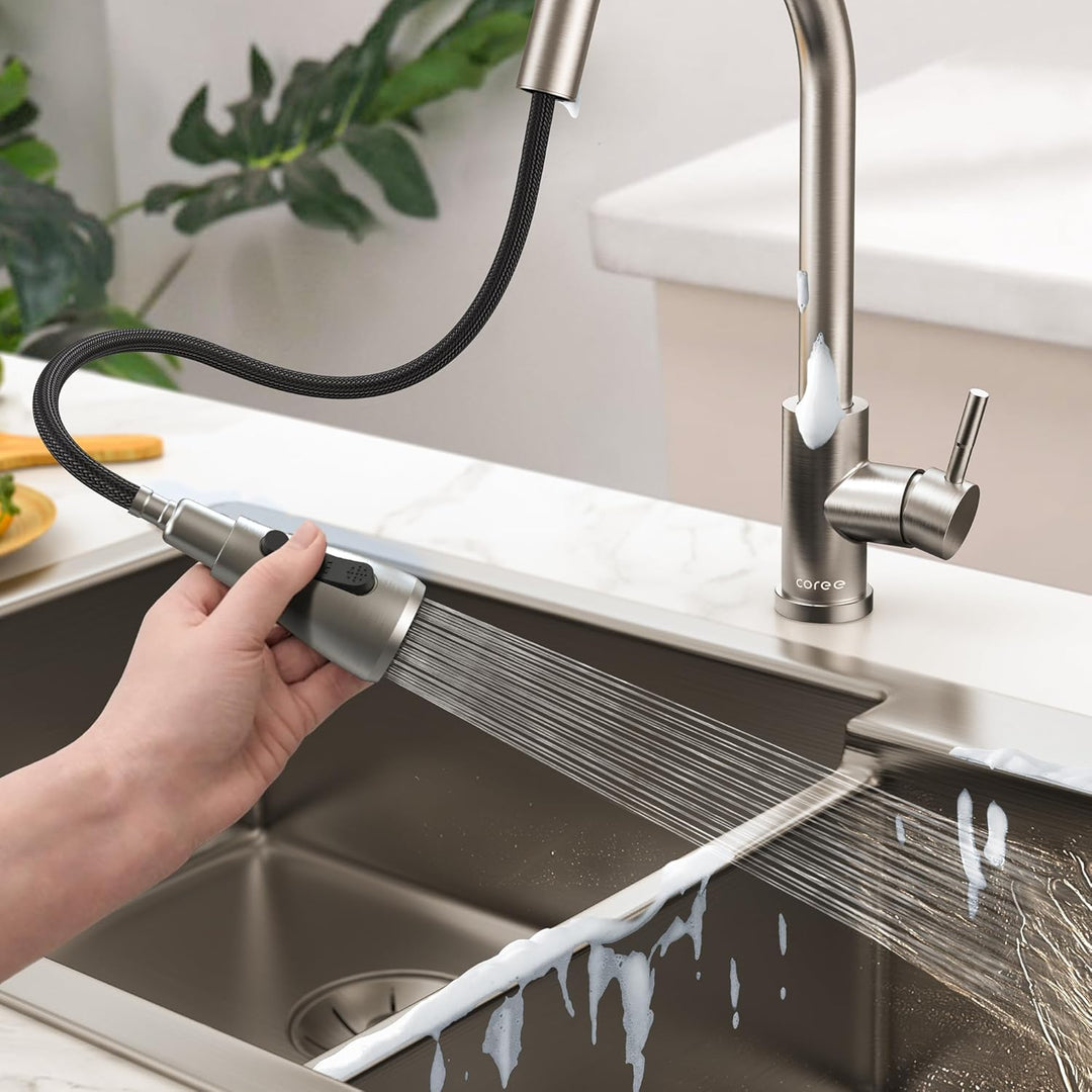 Coree Wasserhahn Küche, Herunterziehen Brause Armatur Hochdruck Küchenarmatur, Zwei Sprühfunktionen