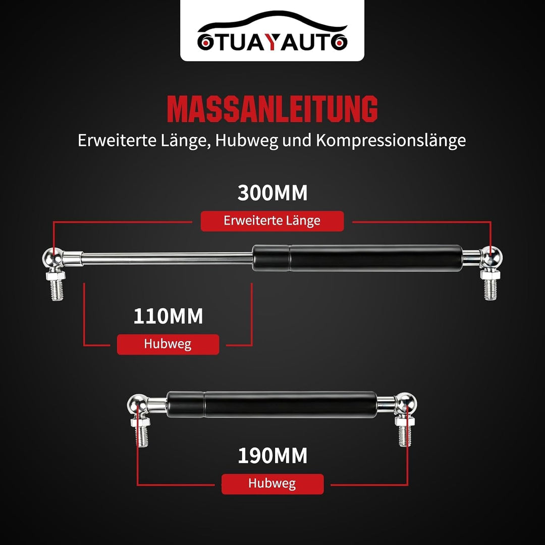 OTUAYAUTO 2 Stück Gasdruckfeder 300mm 110mm 200N, Universal Gasdruckdämpfer mit Kompressionsfeder Be