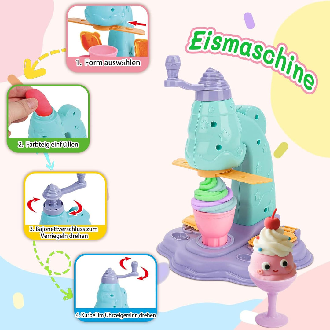 Knete Set für Kinder - Knete Eismaschine, Knete Spielküche Zubehör ab 3 4 5 6 Jahre, Kinderknete Kit