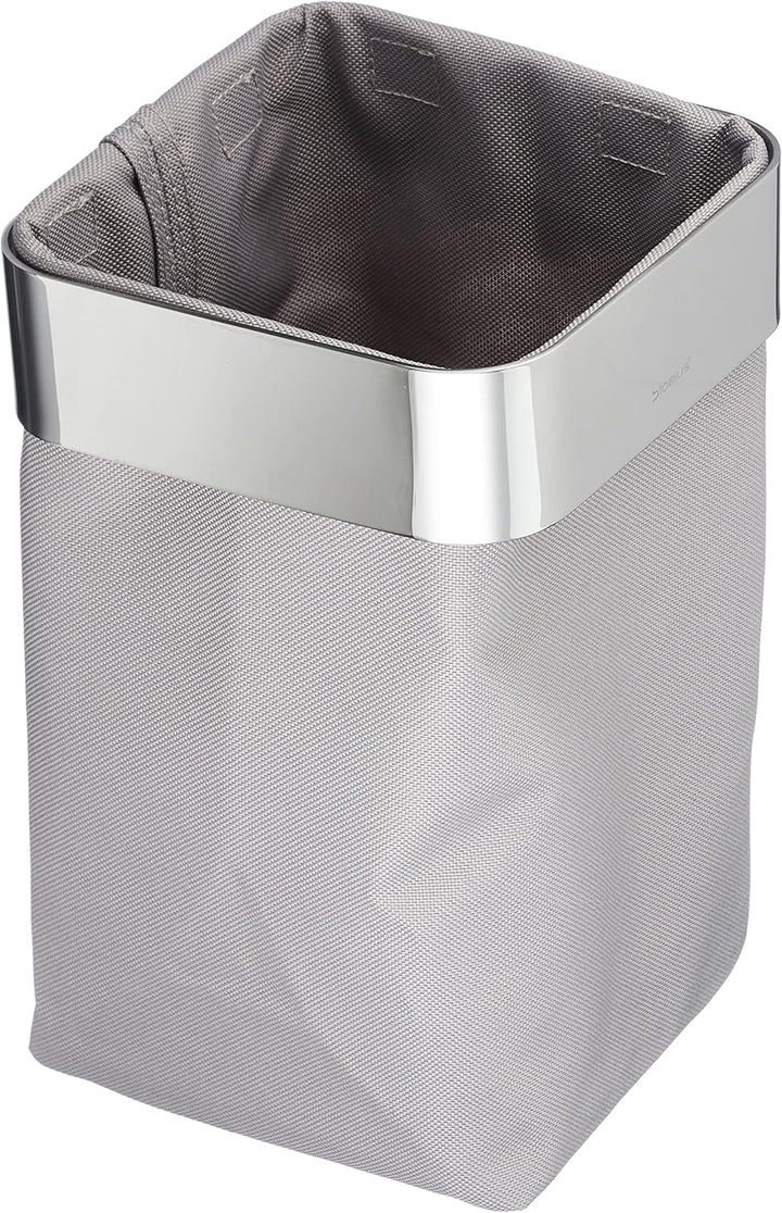 blomus -NEXIO- Gästehandtuchkorb aus poliertem Edelstahl und Baumwoll-Stofftasche, stilvolles Taupe,
