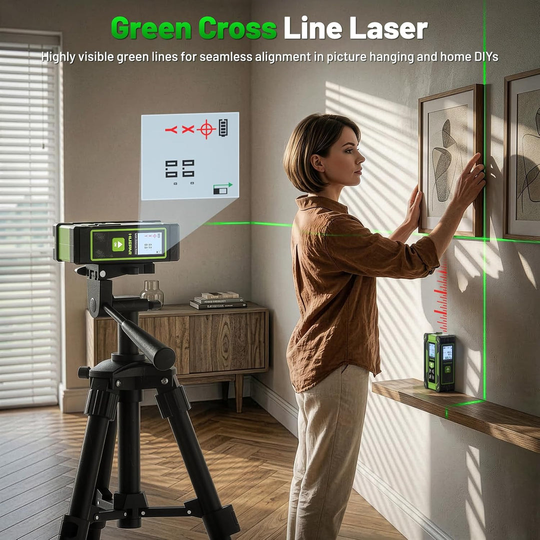 Huepar 4 in 1 Digitales Massband Entfernungsmesser mit Laser und Dual HD Display, 60 m lasermessgerä