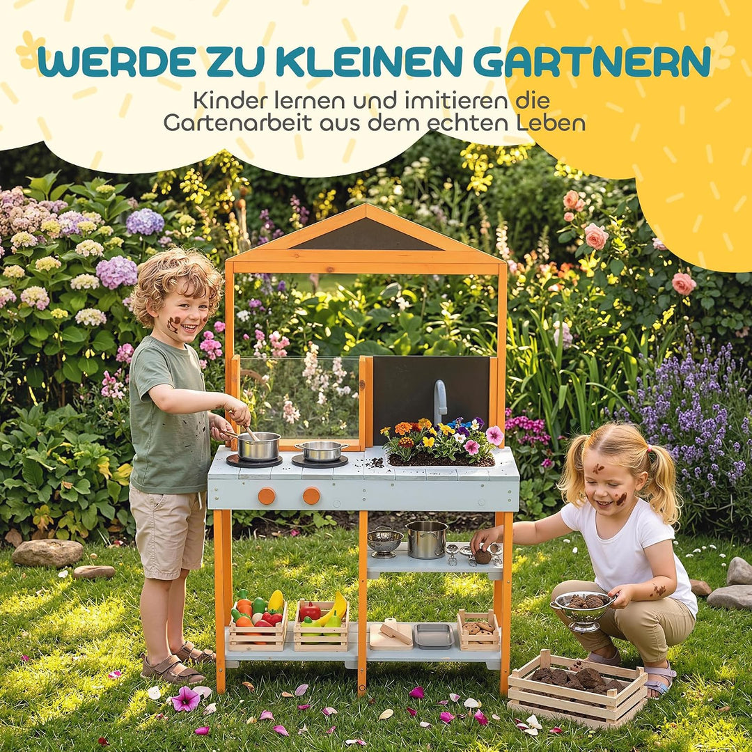 AIYAPLAY Matschküche Outdoor Spielküche mit Herd 3-8 Jahren Hellblau