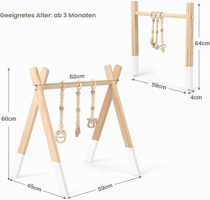 LIFEZEAL Spieltrapez Holz, Babyspielgerät Mit 3 Spielzeugen, Holzspielzeug, Turnhalle Klappbar für B