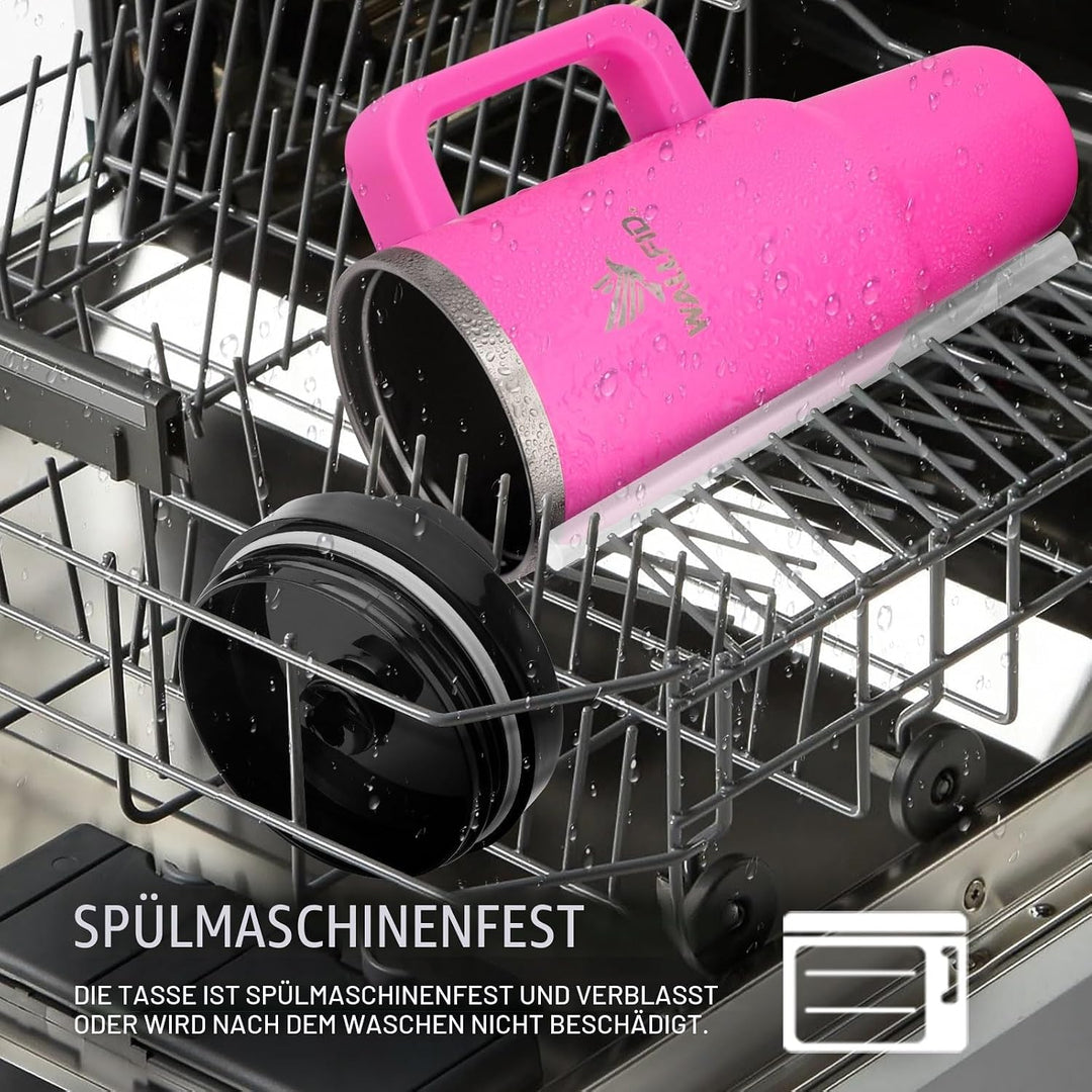 WALLFID 40oz Thermobecher aus Edelstahl, Vakuum-Isoliert mit Deckel, 3 Strohhalmen und 1 Strohhalm B