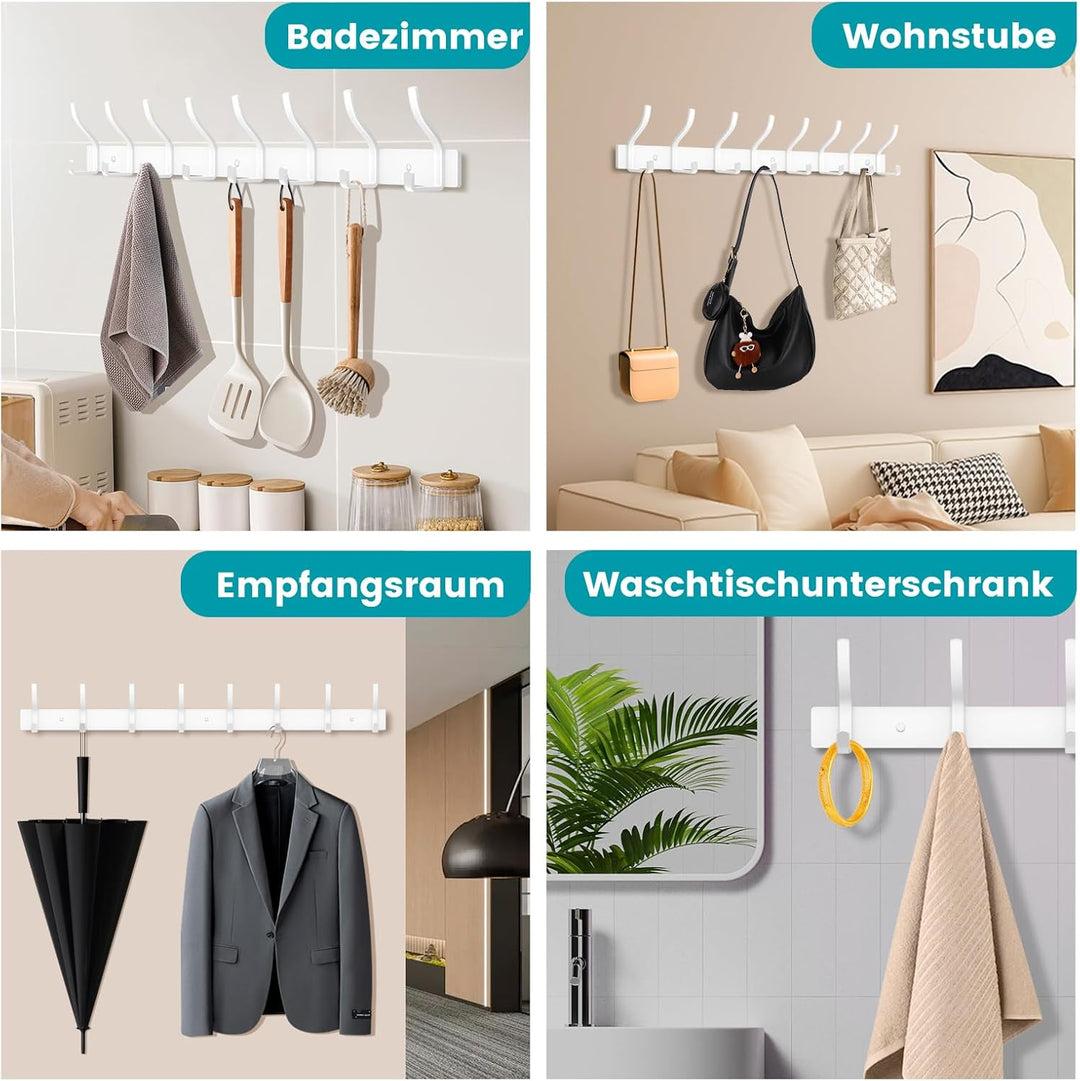 Garderobenhaken Edelstahl Garderobenleiste Weiss Kleiderhaken Wand Garderobe mit 6 Haken, Hakenleist